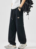 Plus Size Casual Wide-Leg Drawstring Pants in Black for Men