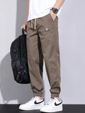Plus Size Casual Drawstring Ankle-Cuffed Pants in Coffee for Men