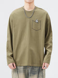 Plus Size Round Neck Long Sleeve T-Shirt in Khaki for Men