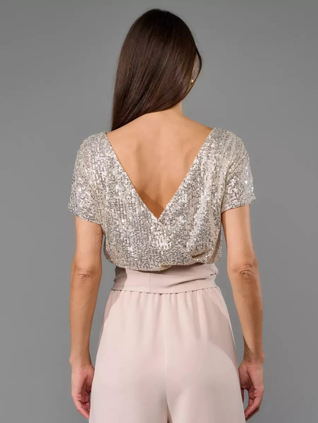 Plus Size Sequin Short Sleeve Wide Leg Jumpsuit in Pink for Women