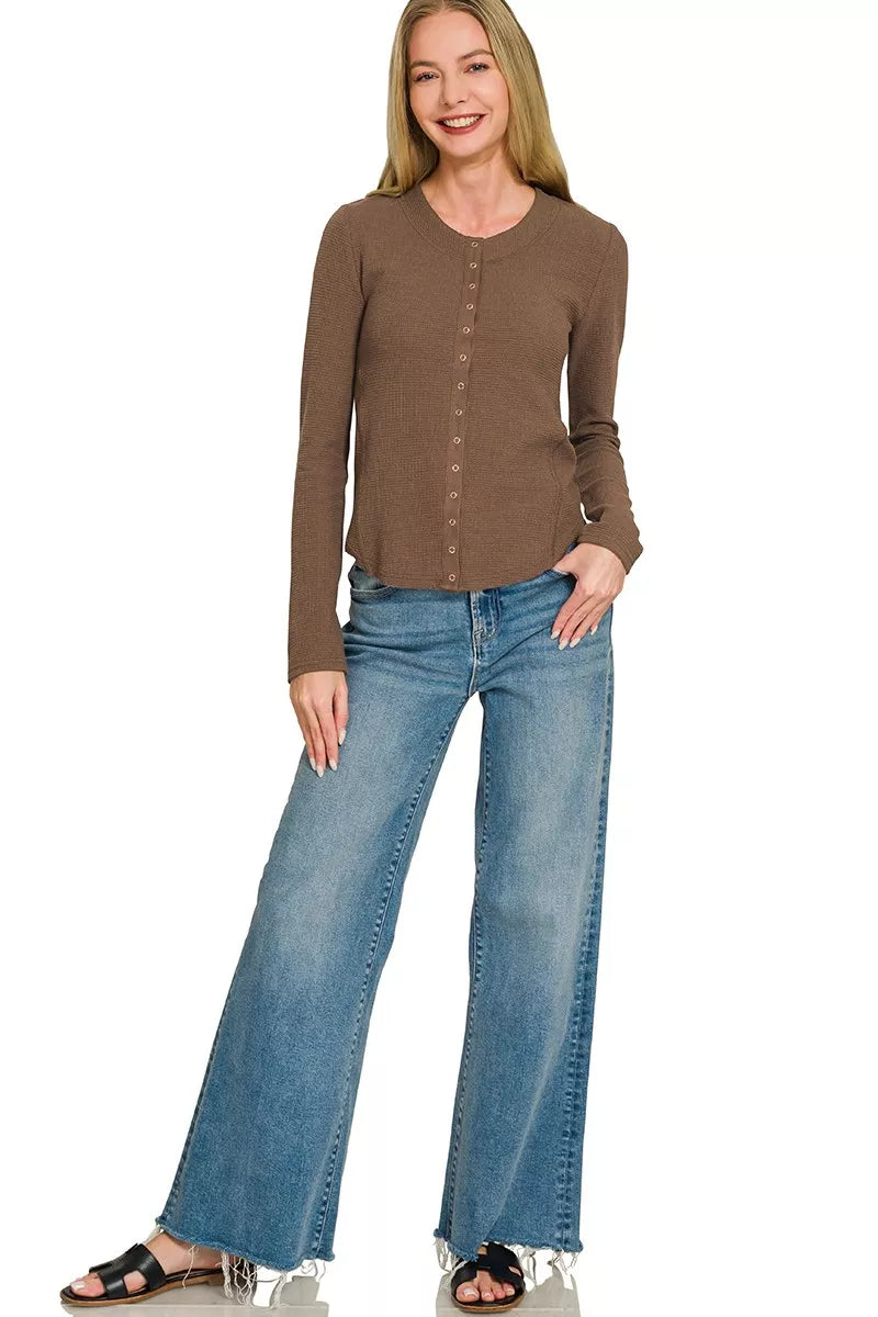 Double Knit Snap Button Shirts in Brown for Women