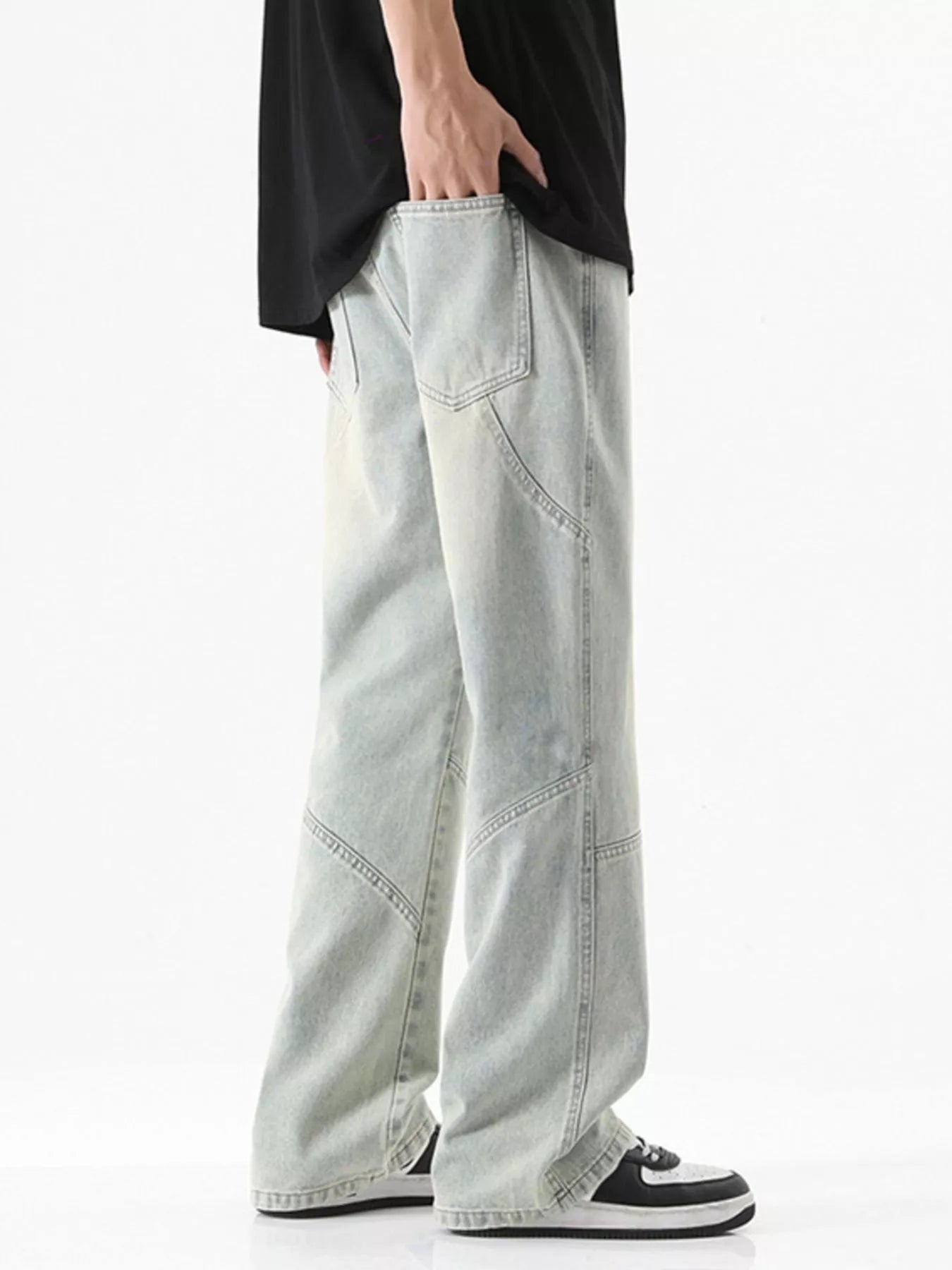Drawstring Wide Leg Jeans Plus Size in Black in Ash for Men