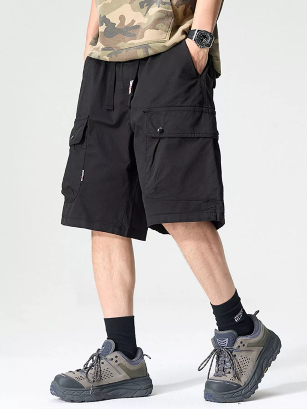Drawstring Loose Fit Shorts Plus Size in Black for Men