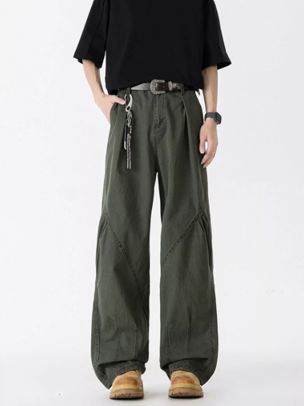 Wide Leg Jeans Plus Size in Green for Men