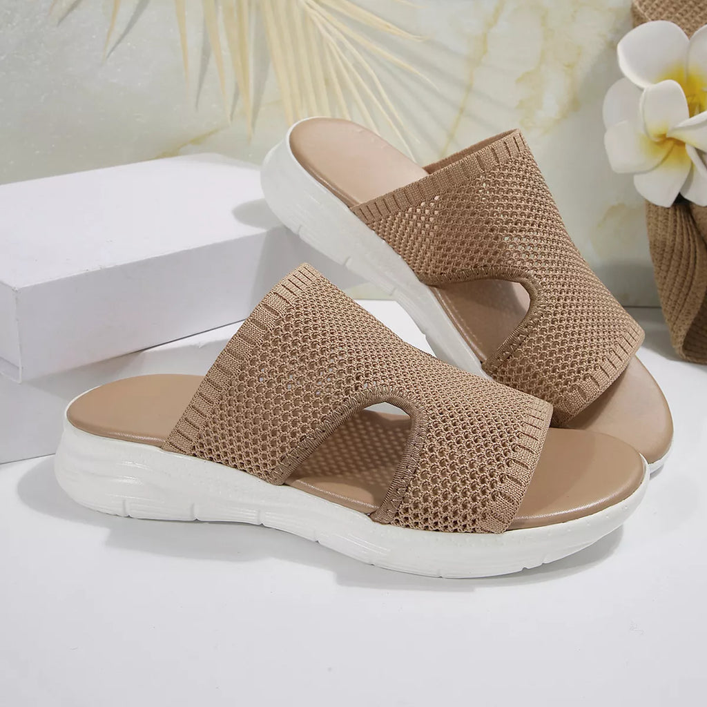 Breathable Mesh Open Toe Sandals in Khaki Color for Women