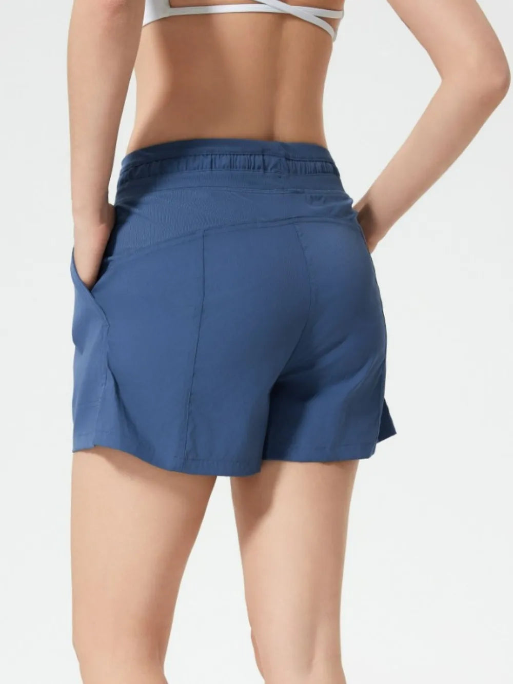 Drawstring Active Shorts with Pockets in White for Women