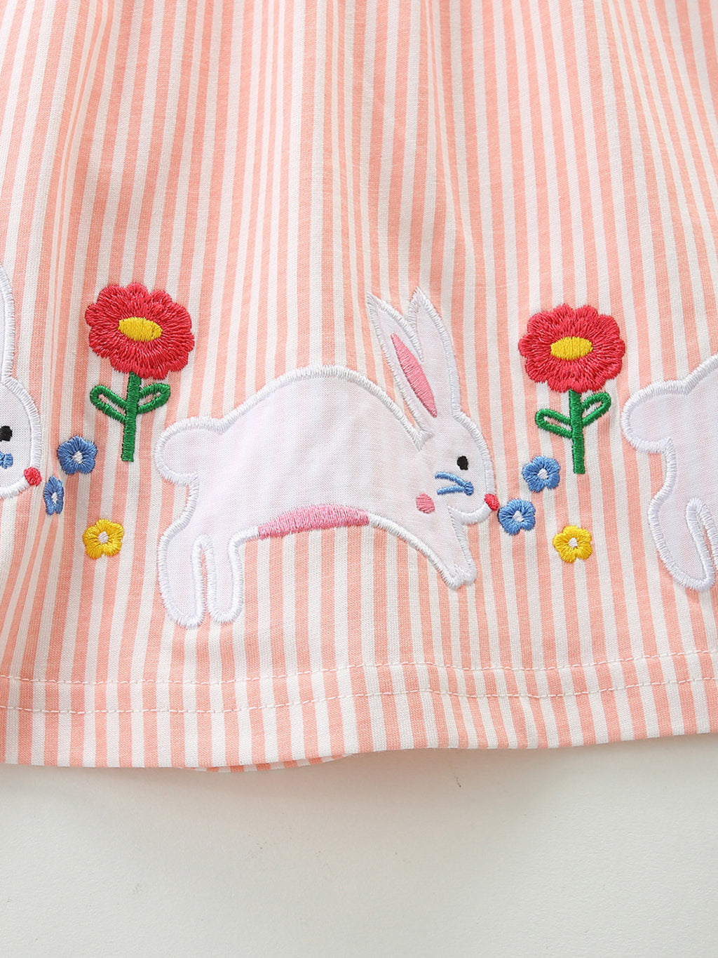Embroidered Bunny Ruffle Sleeve Dress in Watermelon Pink for Girls