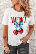 America Bow Cherry Crewneck T-Shirt in White for Women