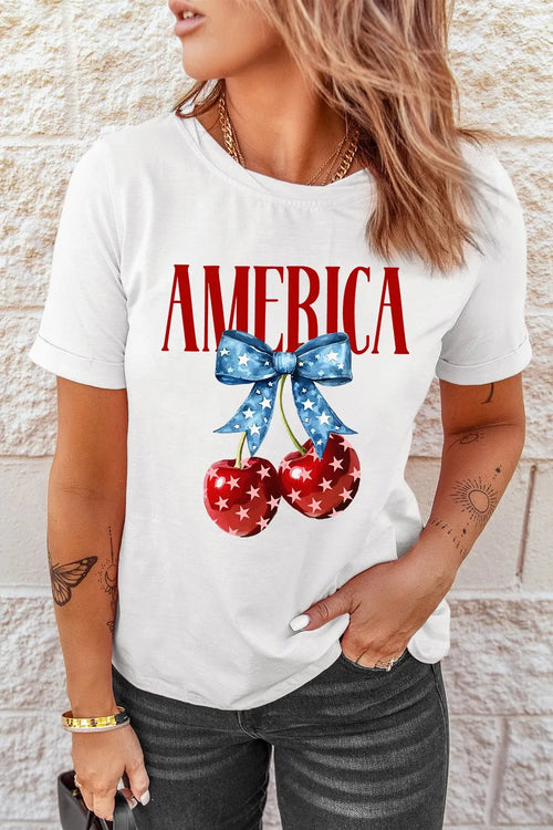 America Bow Cherry Crewneck T-Shirt in White for Women