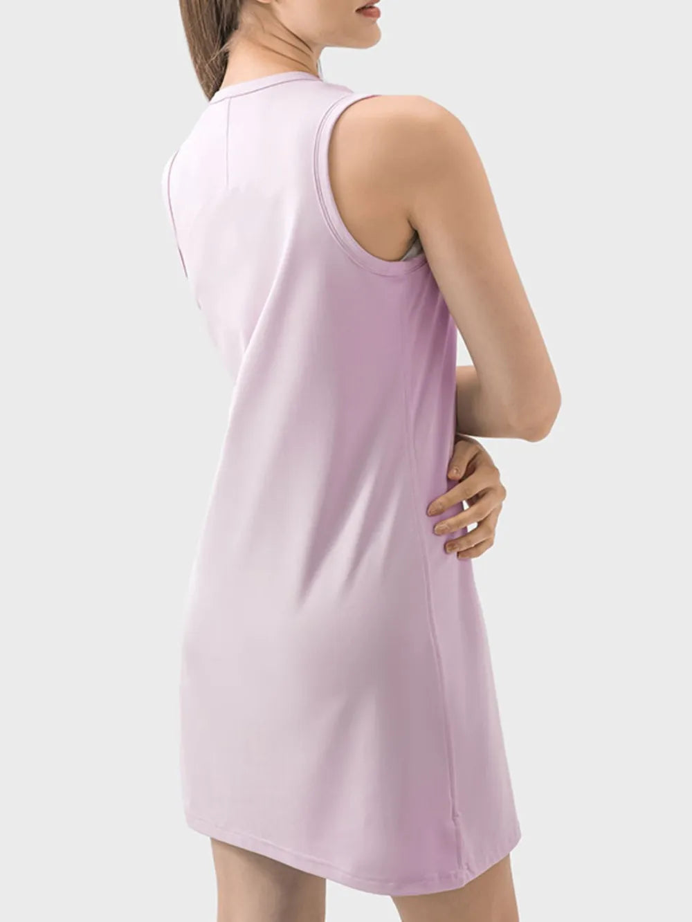 Round Neck Sleeveless Active Dress in Beige for Women