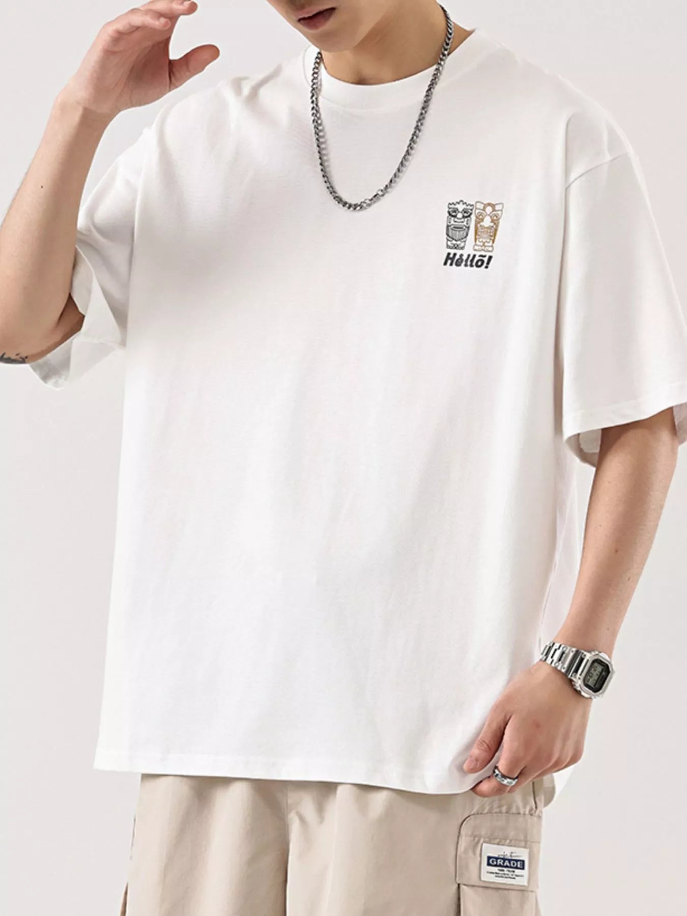 Plus Size Graphic Round Neck Half Sleeve T-Shirt in Dark Gray for Men