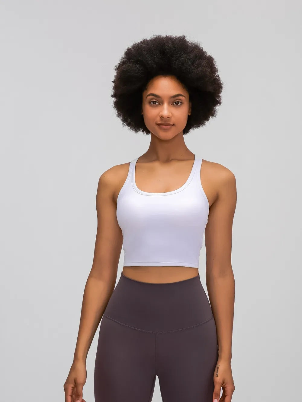 Scoop Neck Active Tank with Detachable Chest Pads in Light Blue for Women