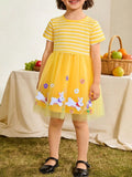 Bunny & Floral Striped Tulle Dress in Yellow for Girls