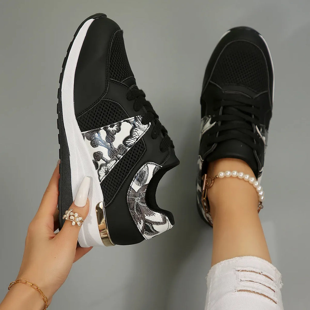 Floral Mesh Wedge Athletic in Black for Women