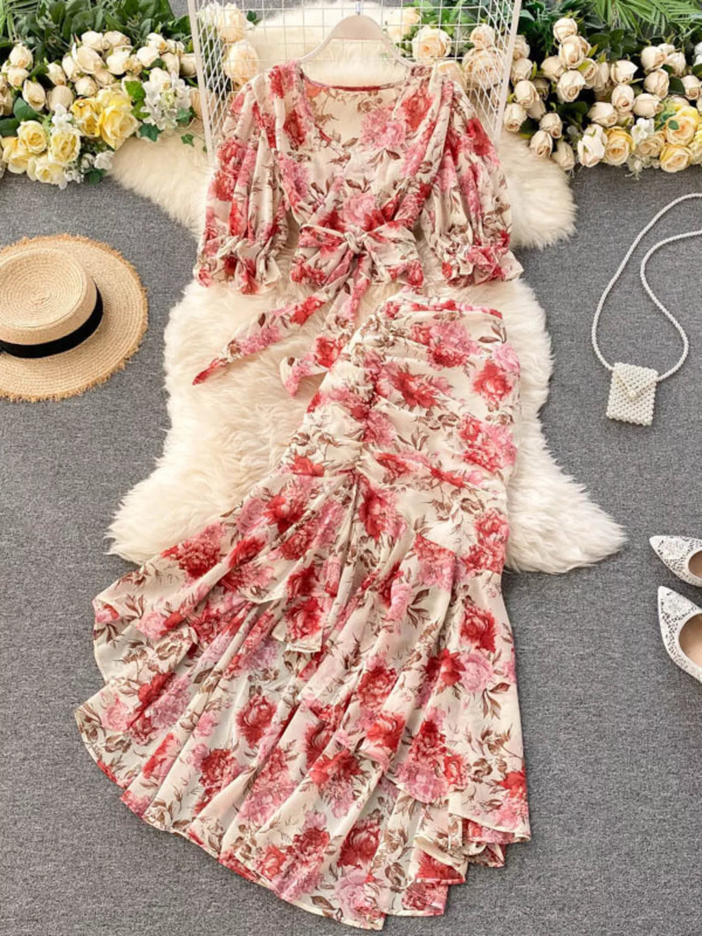 Floral Print Crop Top and Skirt Set for Women