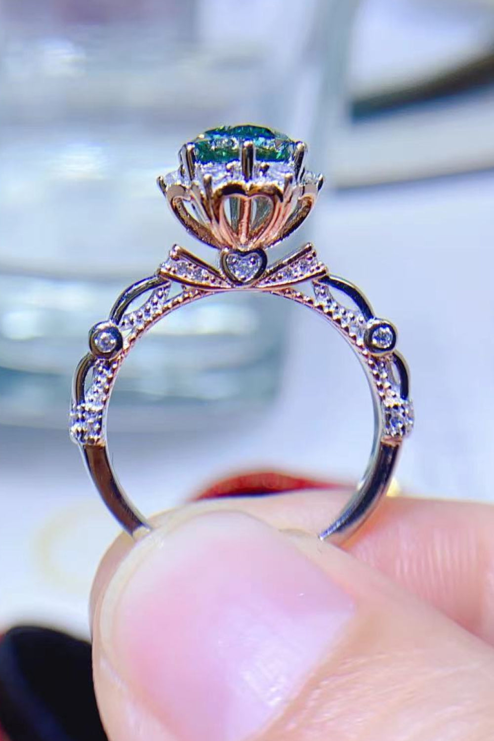 1 Carat Moissanite 925 Sterling Silver Ring in Light Green for Women