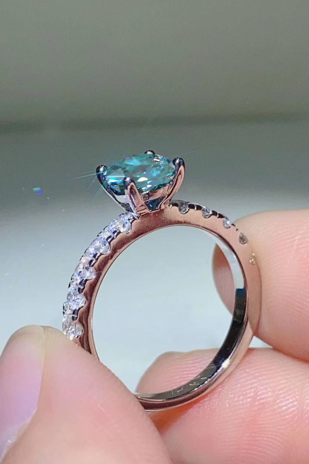 Future Style 1 Carat Moissanite Side Stone Ring in Sky Blue for Women