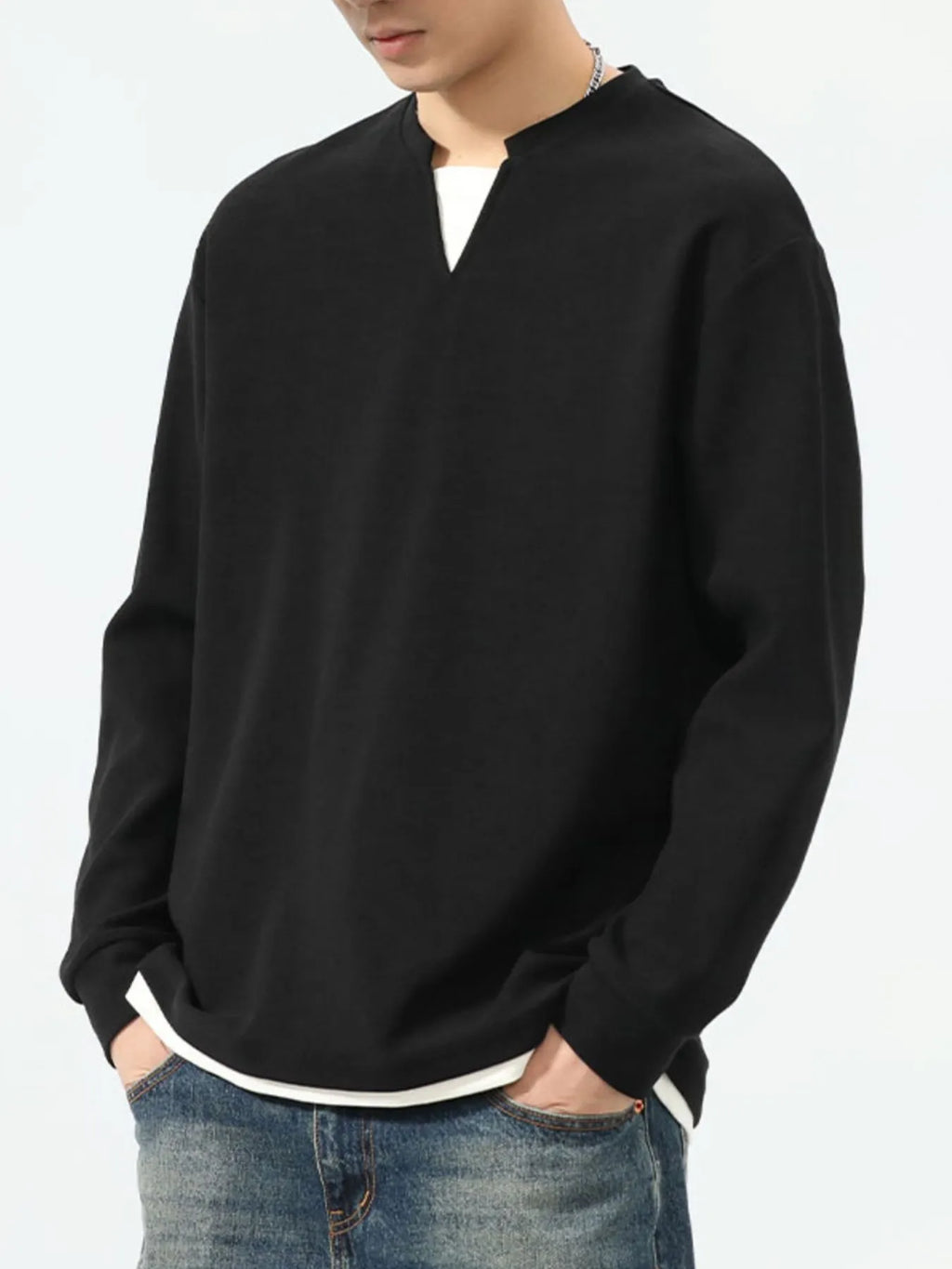 Plus Size Drop Shoulder Long Sleeve Sweatshirt in Black for Men