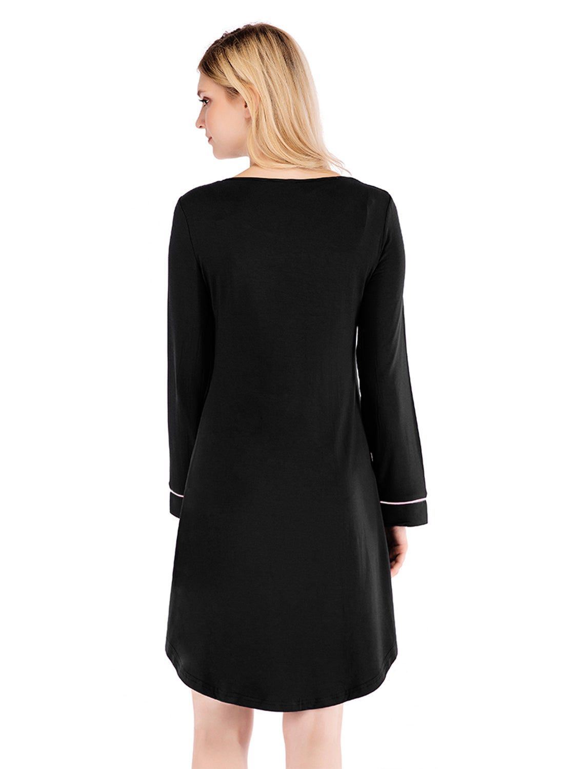 Round Neck Night Dress with Pocket in Wine for Women