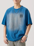 Round Neck Oversized T-Shirt Plus Size in Washed Blue for Men