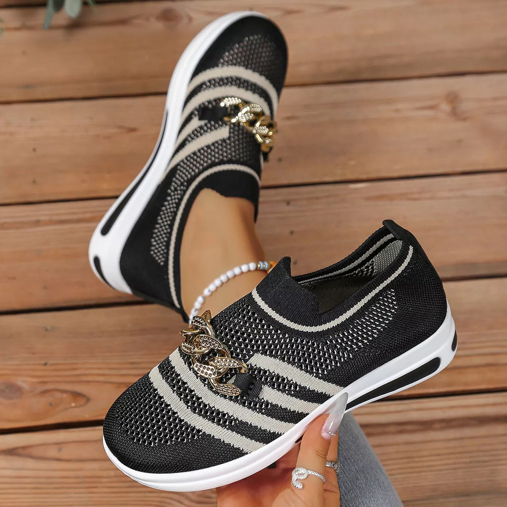 Round Toe Mesh Slip-Ons in Blue for Women