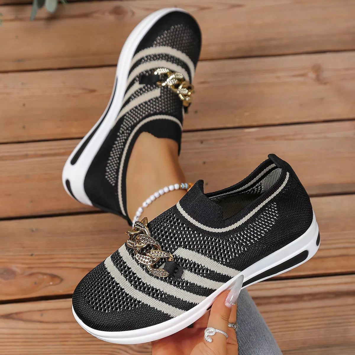Round Toe Mesh Slip-Ons in Blue for Women