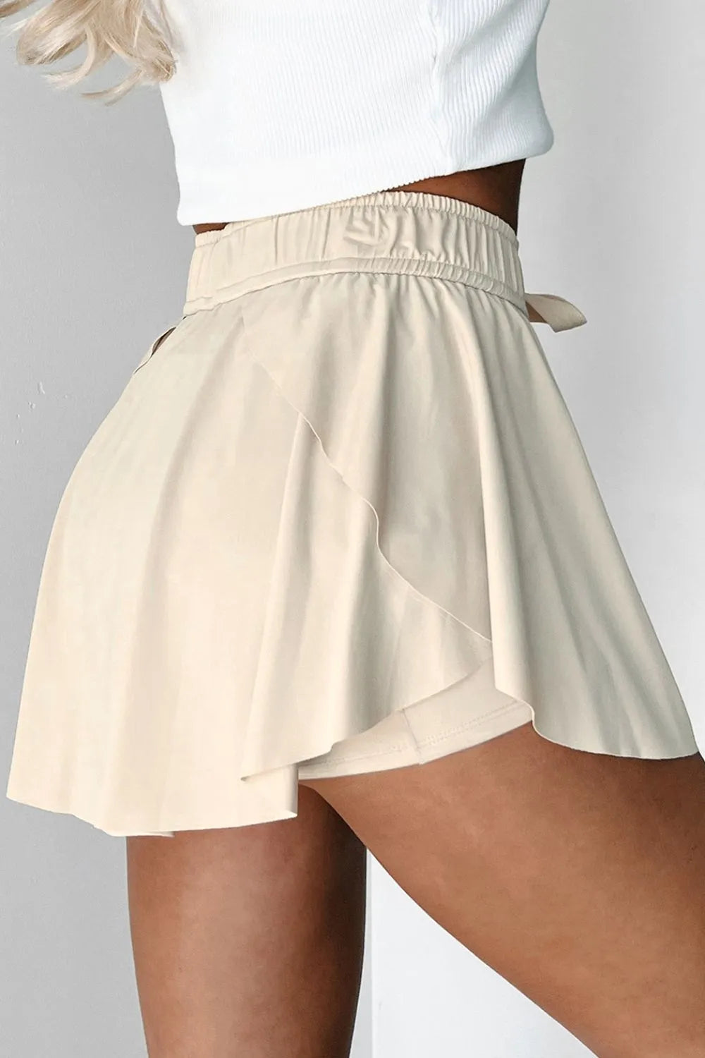 Drawstring High Waist Lined Active Skorts in Fuchsia Pink for Women