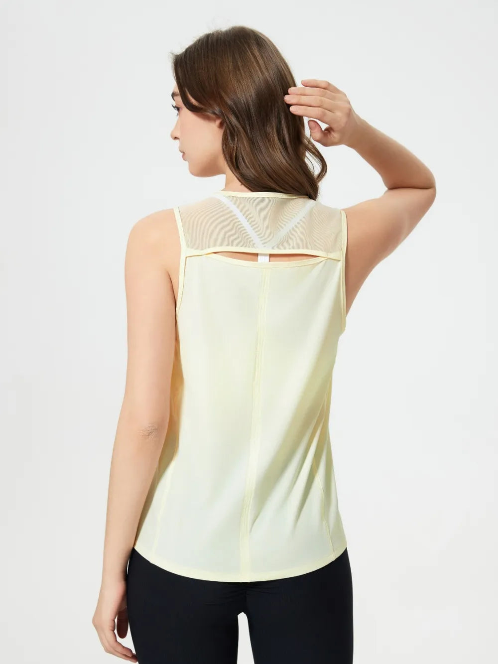 Cutout Back Round Neck Active Tank in Black for Women