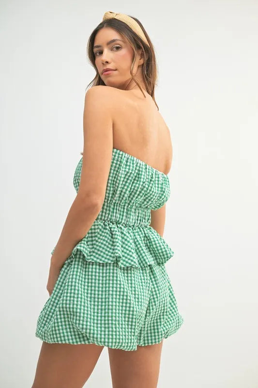 Gingham Tube Top and Shorts Set for Women