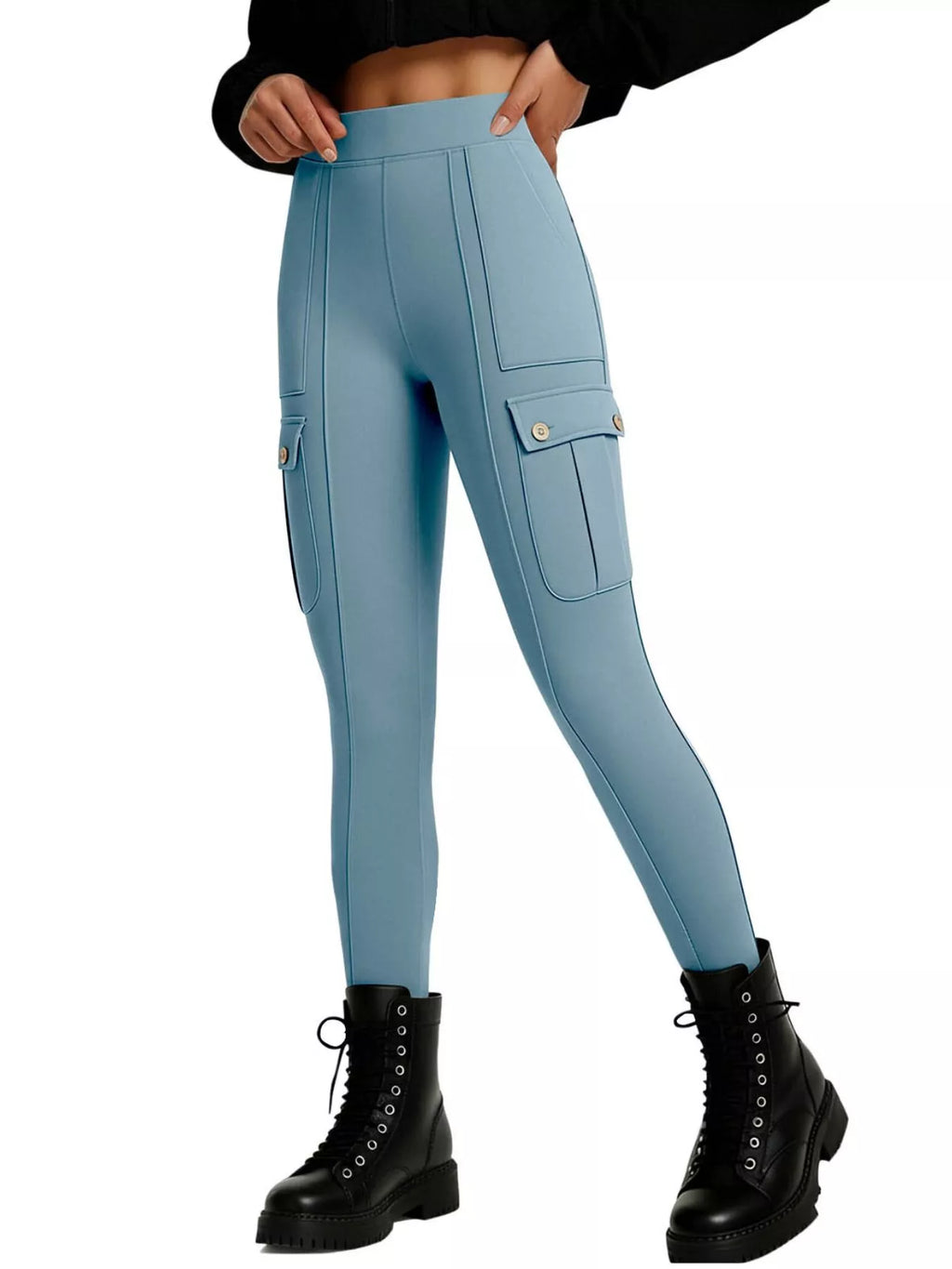 High Waist Active Pants in Black in Blue for Women