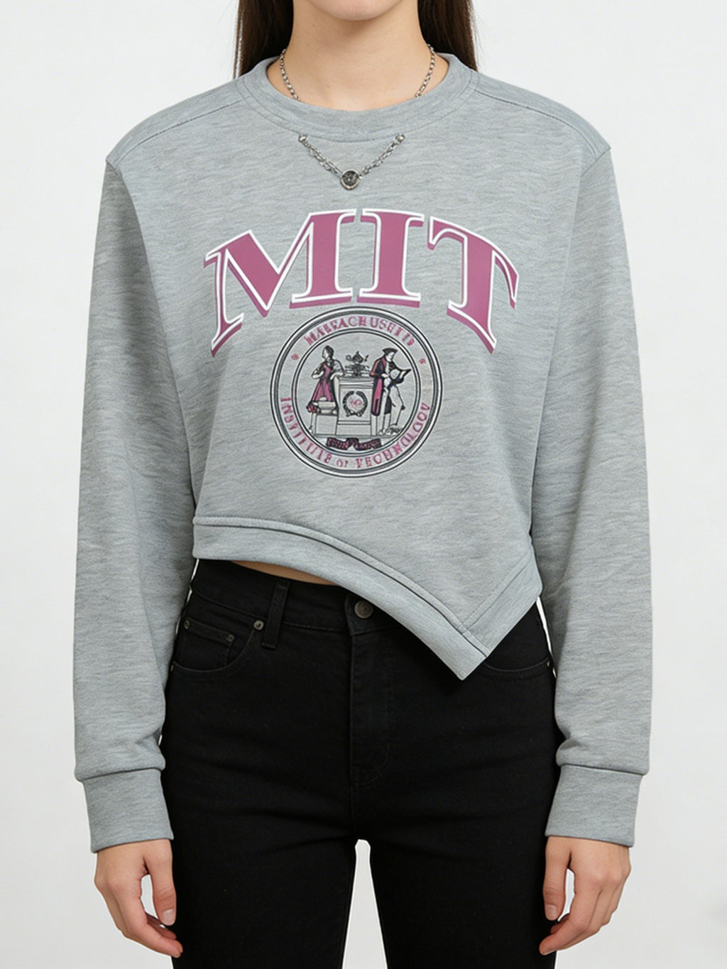 Graphic Round Neck Cropped Sweatshirt for Women