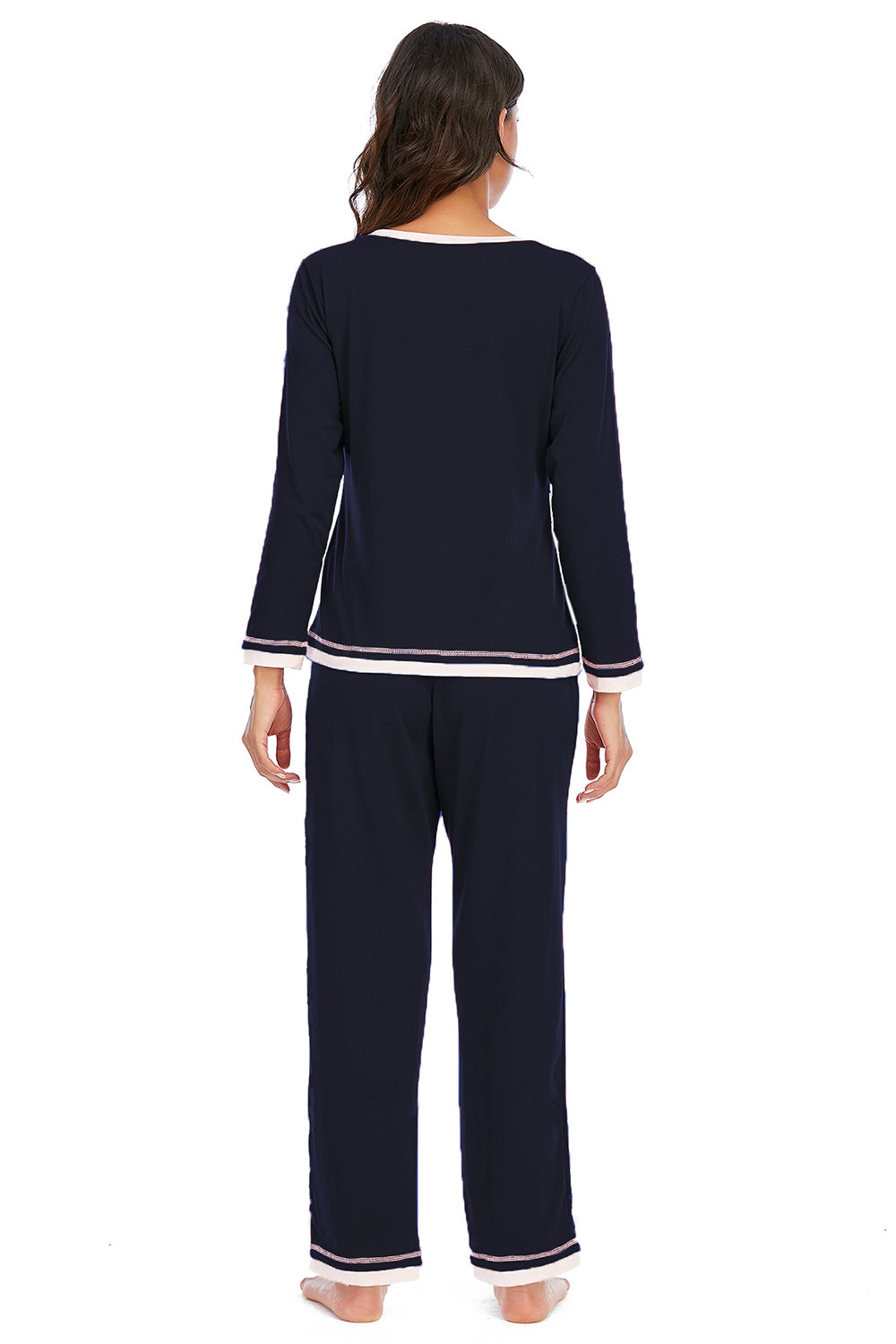 V-Neck Top and Pants Lounge Set in Wine for Women
