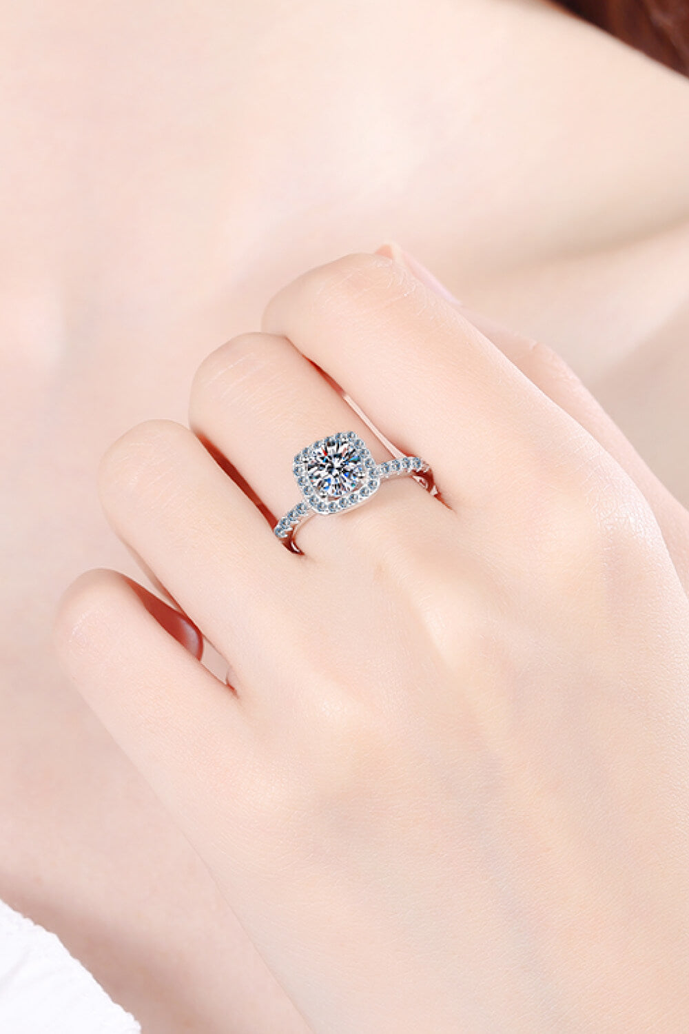 Square Moissanite Ring in Silver for Women