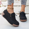 Round Toe Lace-Up Sneakers in Black for Women