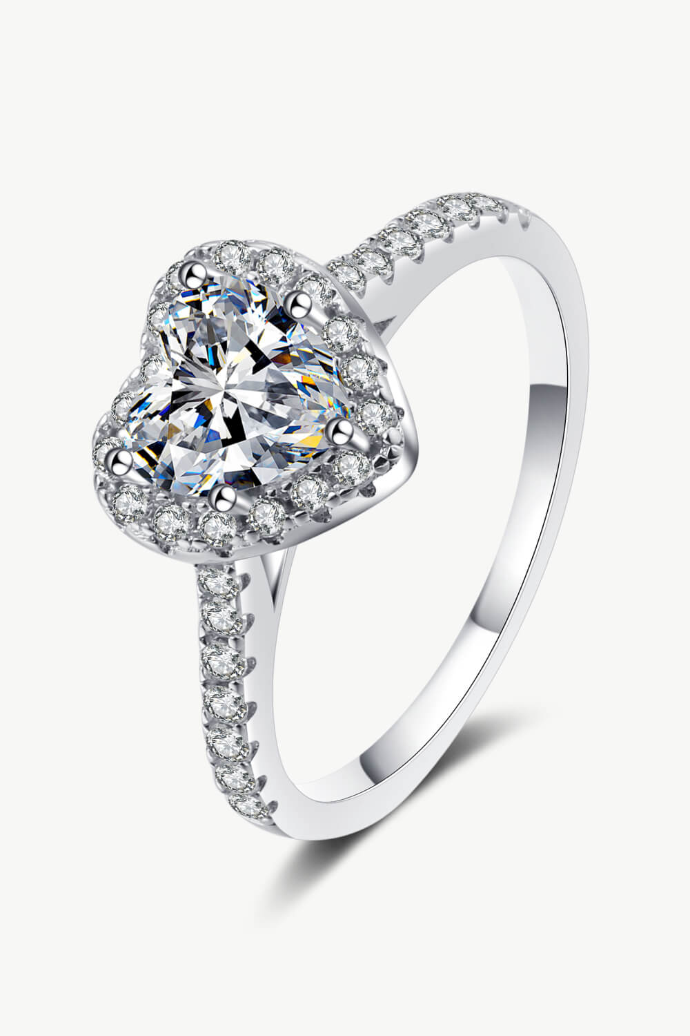 1 Carat Moissanite Heart-Shaped Ring in Silver for Women