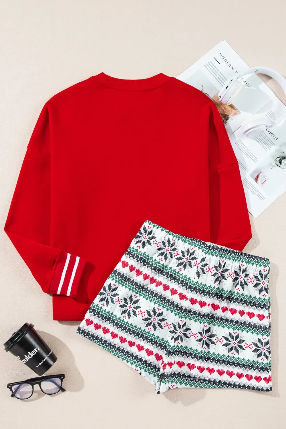 Letter Graphic Round Neck Top and Printed Shorts Lounge Set for Women