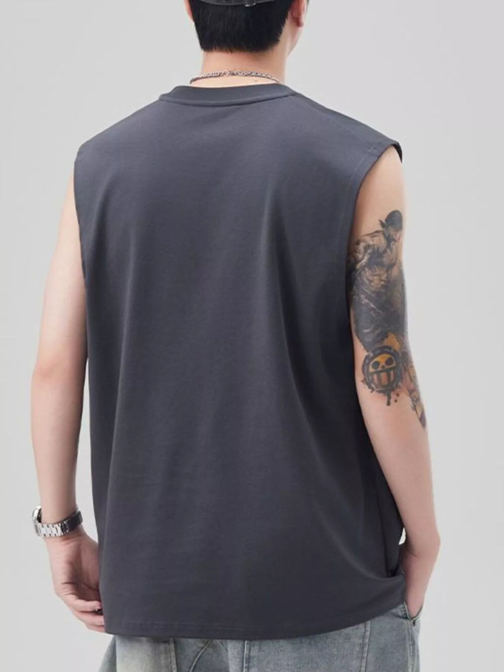 Plus Size Solid Color Casual Tank Top in Grey for Men