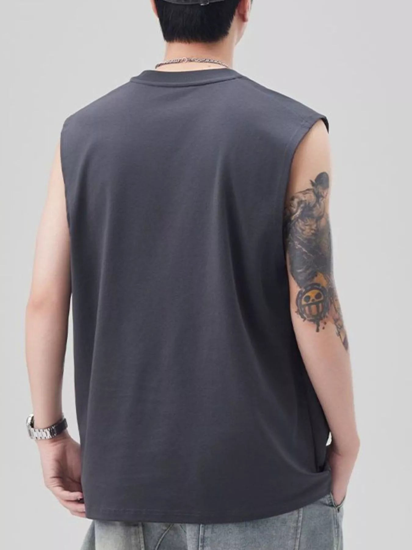 Plus Size Solid Color Casual Tank Top in Grey for Men