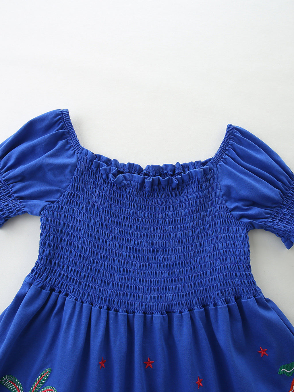 Smocked Animal Puff Sleeve Dress in Royal Blue for Girls