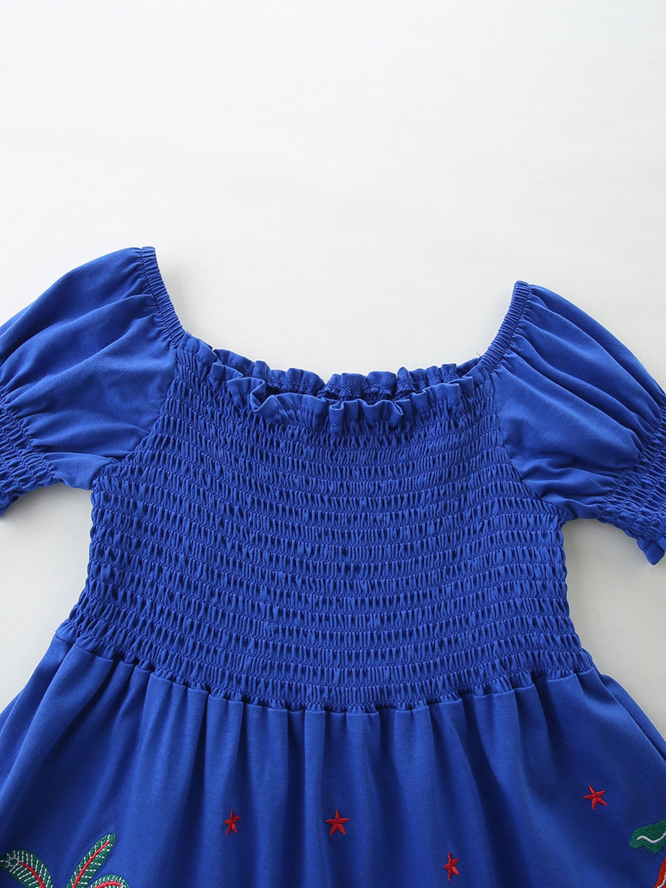 Smocked Animal Puff Sleeve Dress in Royal Blue for Girls