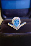 1 Carat Pear Shape Moissanite Heart Ring in Sky Blue for Women