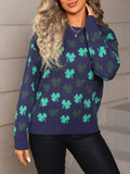 Lucky Clover Crew Neck Sweater in Navy Blue for Women