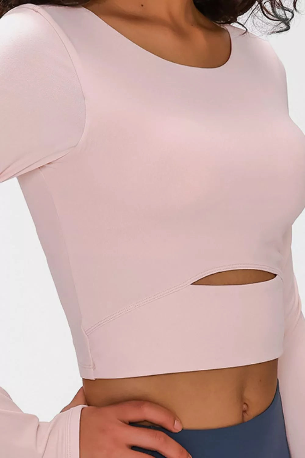 Long Sleeve Cropped Top with Sports Strap in Blush Pink for Women