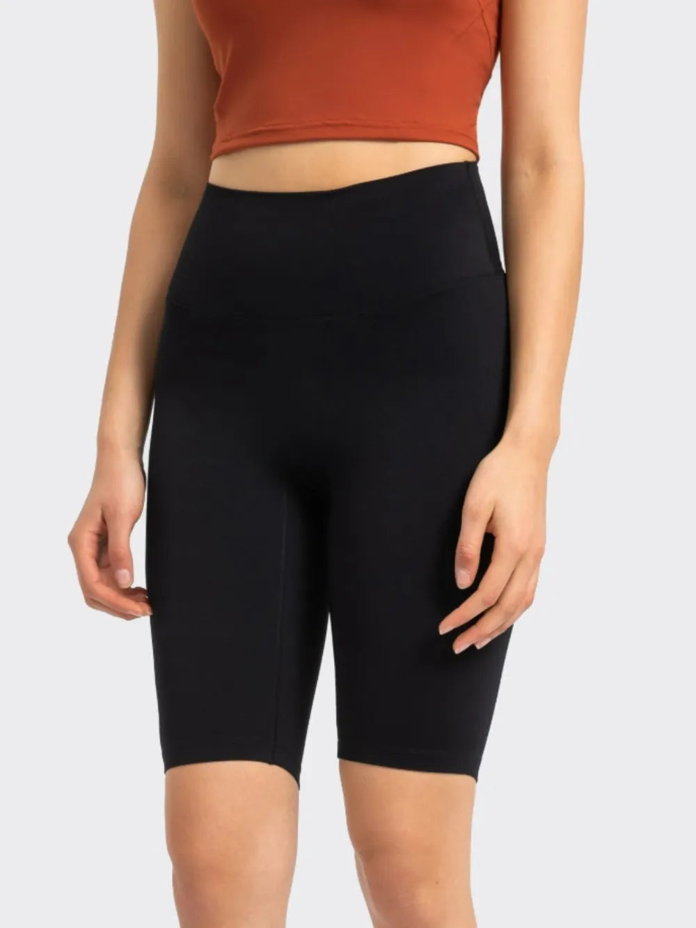 High Rise Wide Waistband Active Shorts in Dark Gray in Black for Women