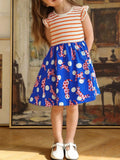 Striped Animal Print Ruffled Dress in Multicolor for Girls