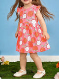 Apple Print Ruffle Sleeve Casual Dress in Multicolor for Girls