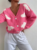 Cloud Button Up Knit Cardigan in Hot Pink for Women