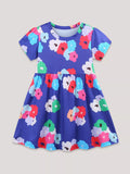 Floral Print Casual Short Sleeve Dress in Royal Blue for Girls