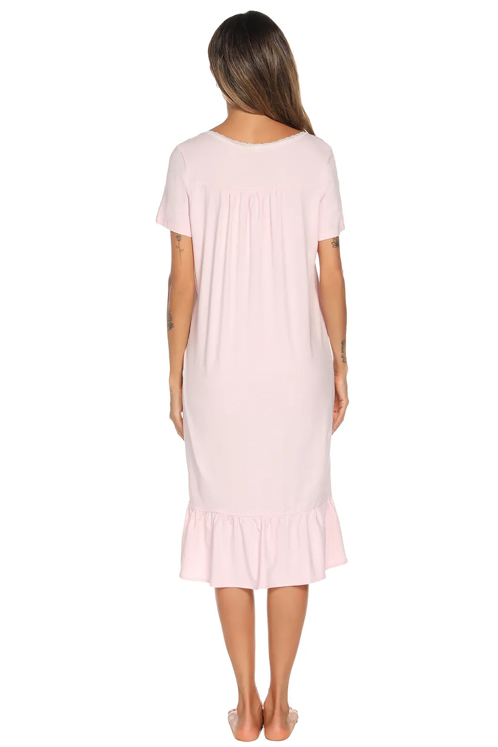 Lace Detail Square Neck Lounge Dress in Blush Pink for Women