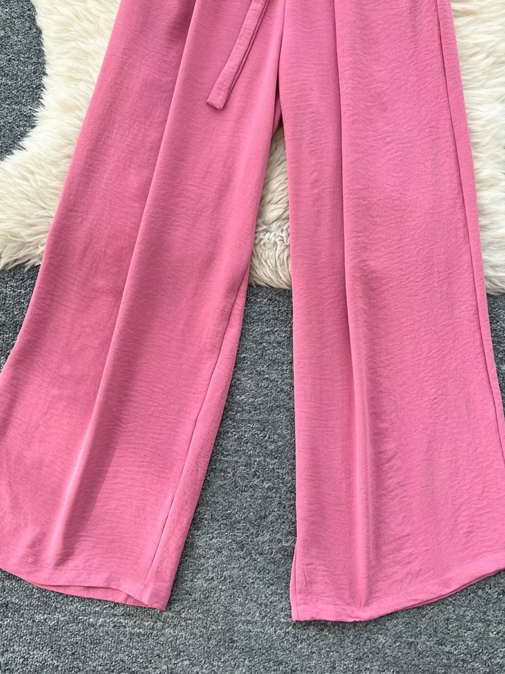 Pink Tie Waist Wide Leg Jumpsuit for Women